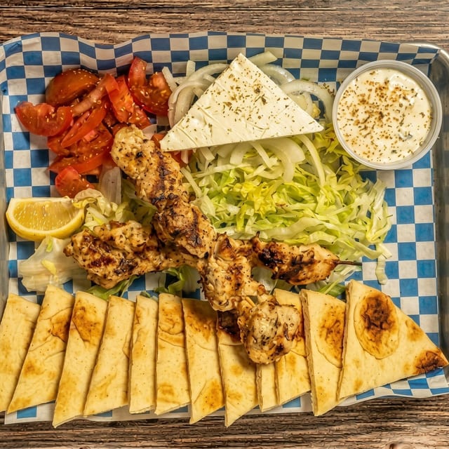 Chicken Souvlaki Plate.