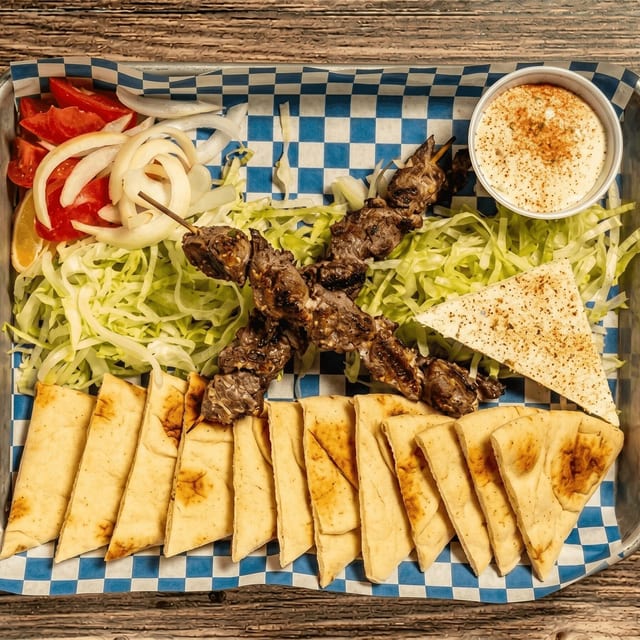 Lamb Souvlaki Plate.